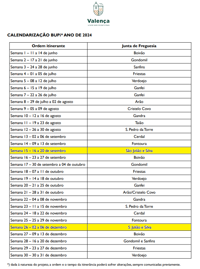 Calendarização BUPI Ano 2024